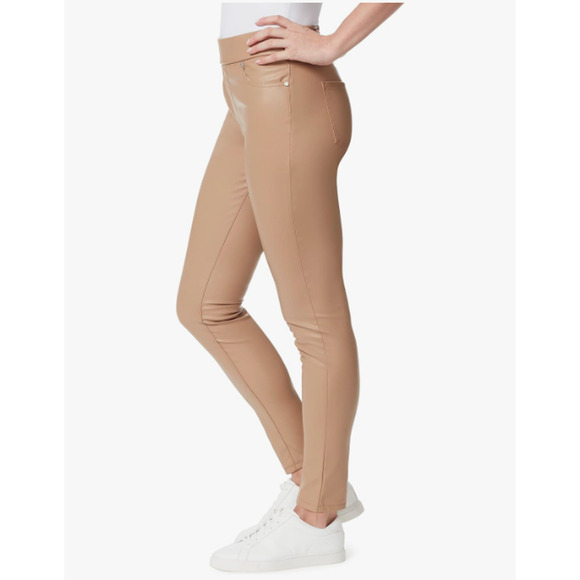 GLORIA VANDERBILT Avery Faux Leather Leggings 14 Tan Slim Pull on Skinny NWT - Picture 2 of 13